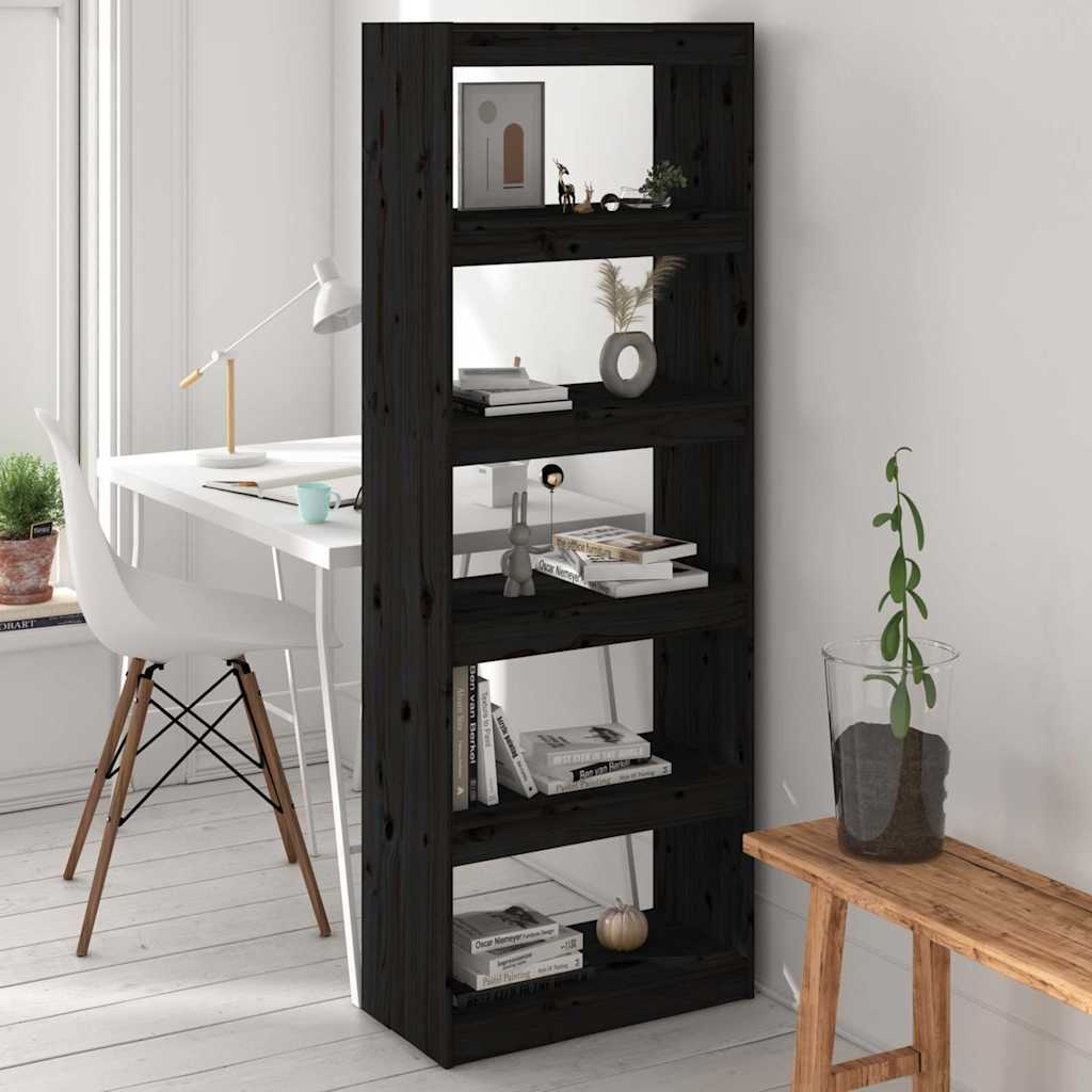 Book Cabinet/Room Divider 60x30x135.5 cm Solid Wood Pine Black 167.5 cm
