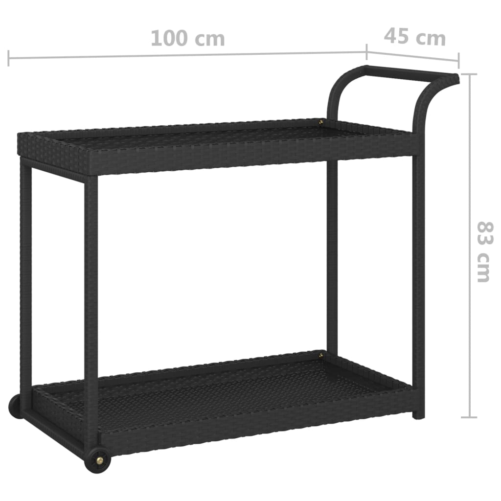 vidaXL Bar Cart Black 100x45x83 cm Poly Rattan 6