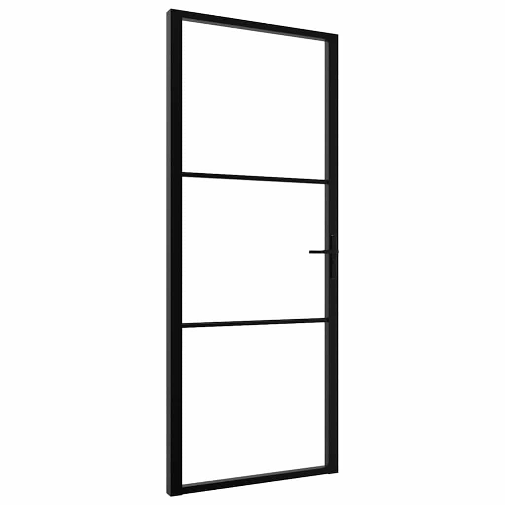 Interior Door ESG Glass and Aluminium Black Black and transparent 83 x 201.5 cm 2 horizontal bars