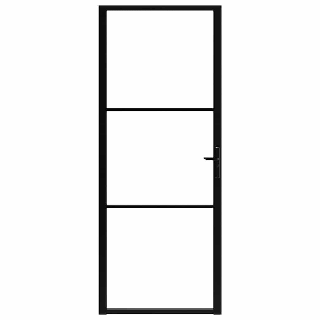 Interior Door ESG Glass and Aluminium Black Black and transparent 83 x 201.5 cm 2 horizontal bars