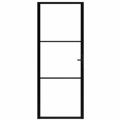Interior Door ESG Glass and Aluminium Black Black and transparent 83 x 201.5 cm 2 horizontal bars