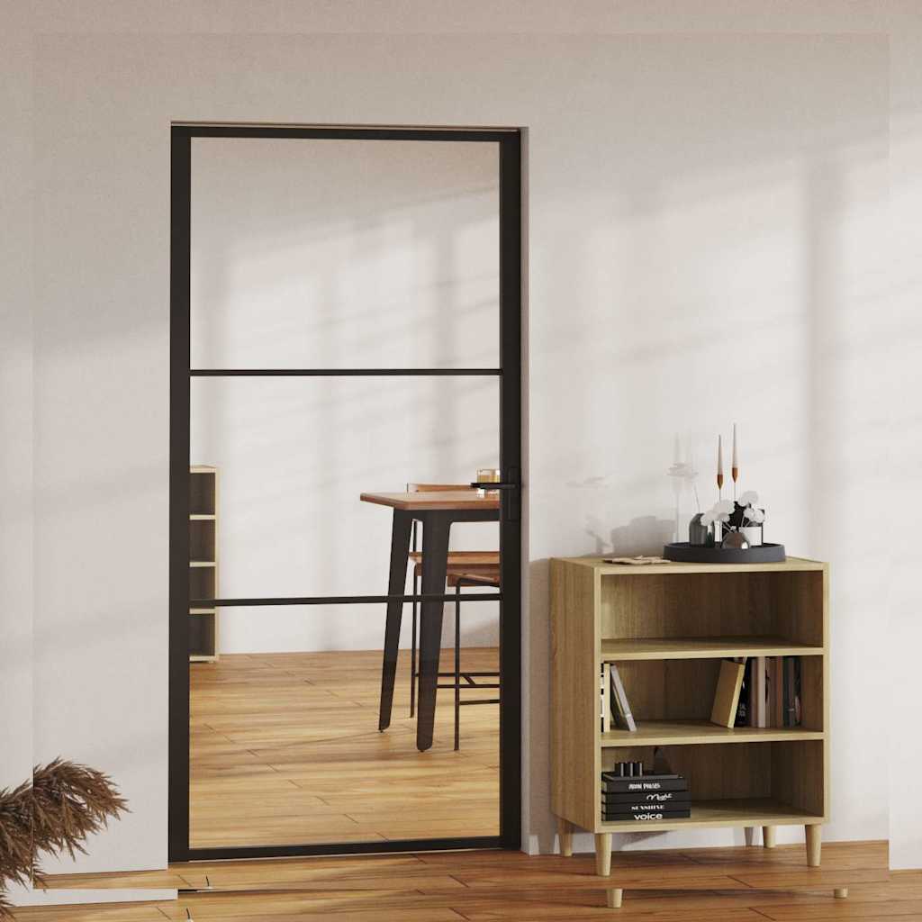 Interior Door ESG Glass and Aluminium Black Black and transparent 102.5 x 201.5 cm 2 horizontal bars