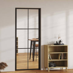 Interior Door ESG Glass and Aluminium Black Black and transparent 83 x 201.5 cm 3x2 grids