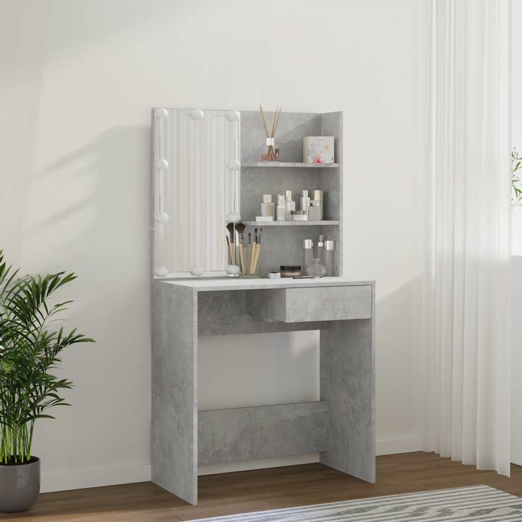 vidaXL Dressing Table with LED Concrete Grey 74.5x40x141 cm 5