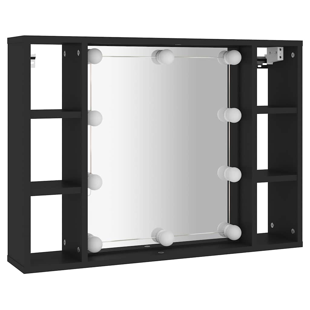vidaXL Mirror Cabinet with LED Black 76x15x55 cm 3