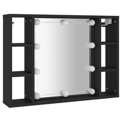 vidaXL Mirror Cabinet with LED Black 76x15x55 cm 3