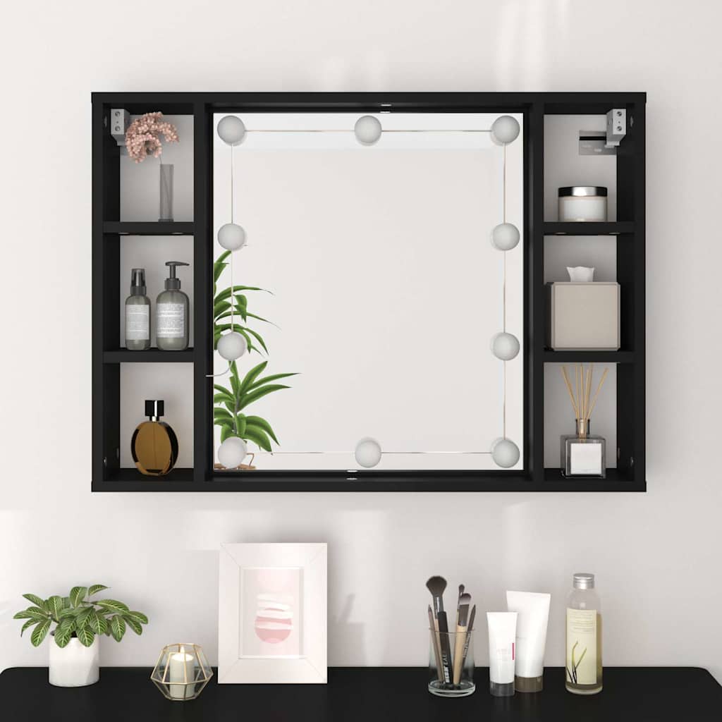 vidaXL Mirror Cabinet with LED Black 76x15x55 cm 5