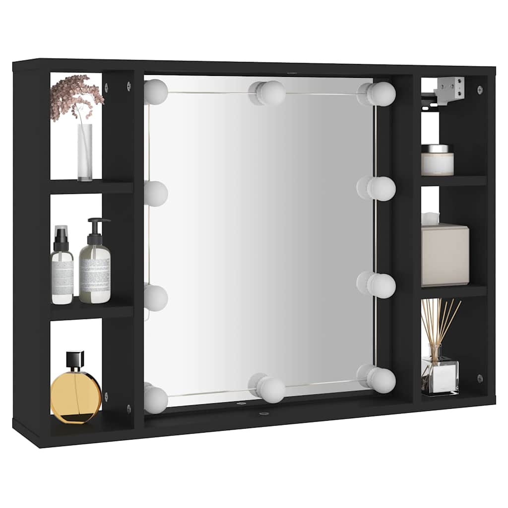 vidaXL Mirror Cabinet with LED Black 76x15x55 cm 6
