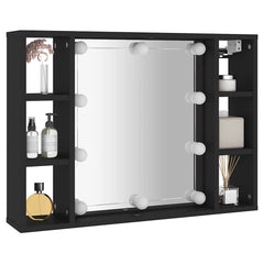 vidaXL Mirror Cabinet with LED Black 76x15x55 cm 6