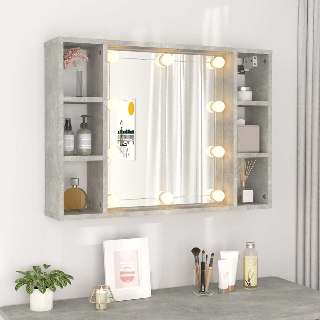vidaXL Mirror Cabinet with LED Concrete Grey 76x15x55 cm 4
