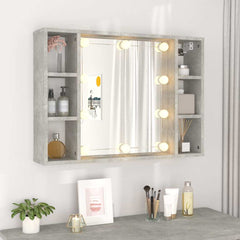 vidaXL Mirror Cabinet with LED Concrete Grey 76x15x55 cm 4