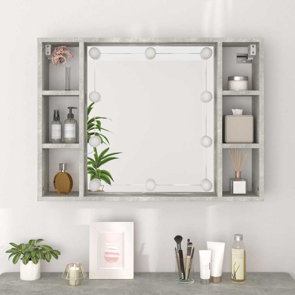 vidaXL Mirror Cabinet with LED Concrete Grey 76x15x55 cm 5
