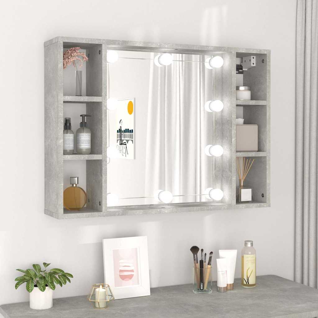 vidaXL Mirror Cabinet with LED Concrete Grey 76x15x55 cm 1