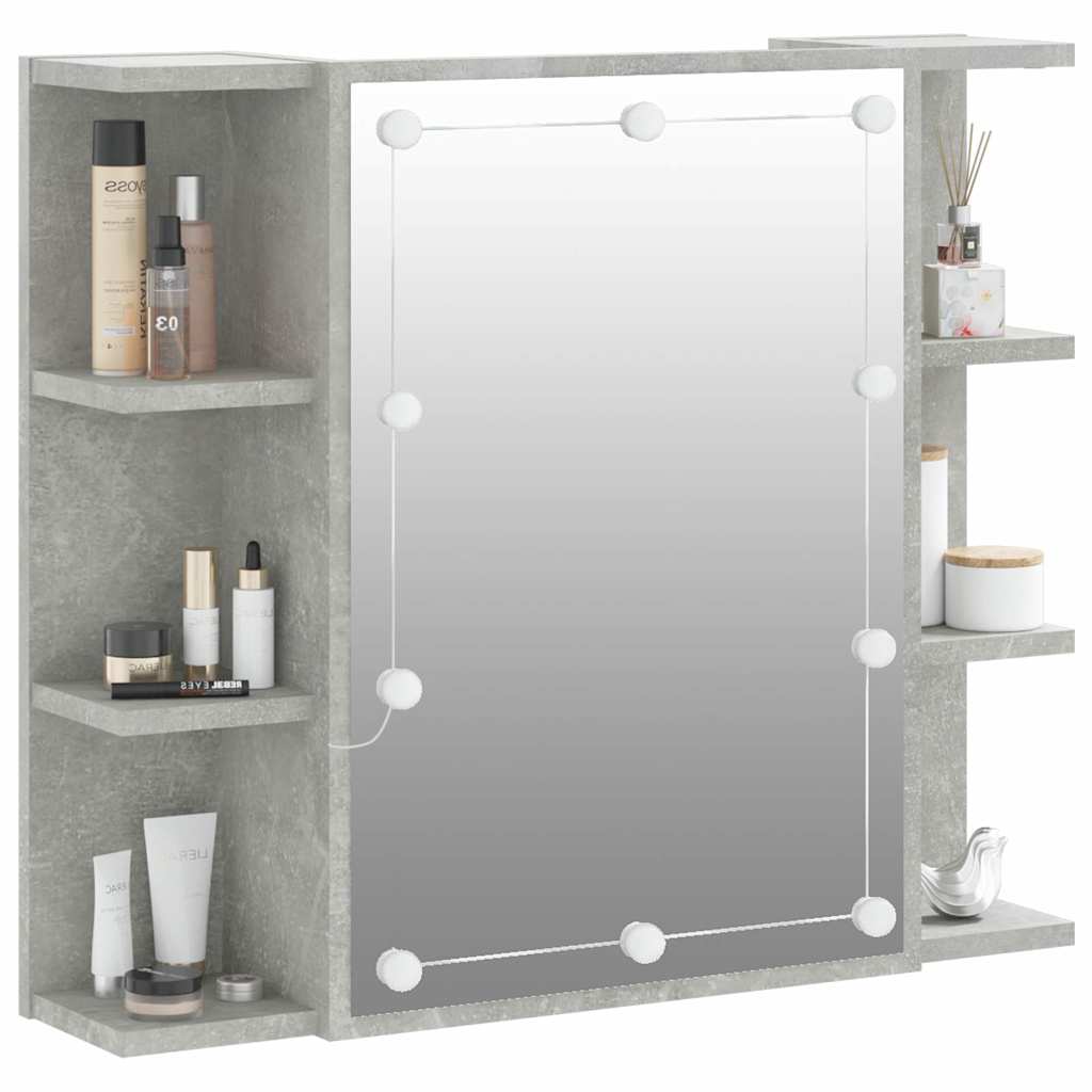 vidaXL Mirror Cabinet with LED Concrete Grey 70x16.5x60 cm 6