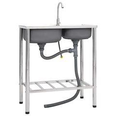 Camping Sink Single Basin with Tap Stainless Steel 76 cm 18.5 cm 42 cm