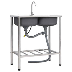 Camping Sink Single Basin with Tap Stainless Steel 78 cm 18.8 cm 43 cm