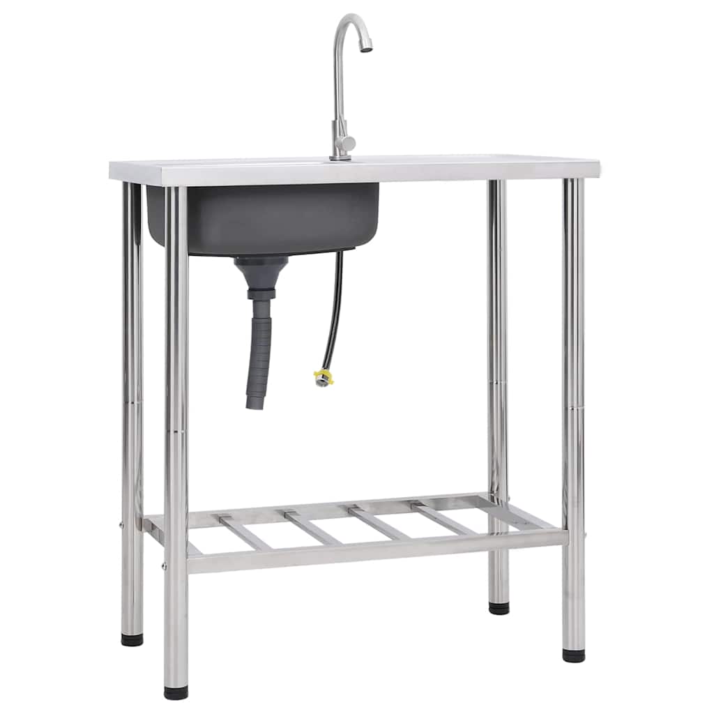 Camping Sink Single Basin with Tap Stainless Steel 75 cm 15 cm 40 cm