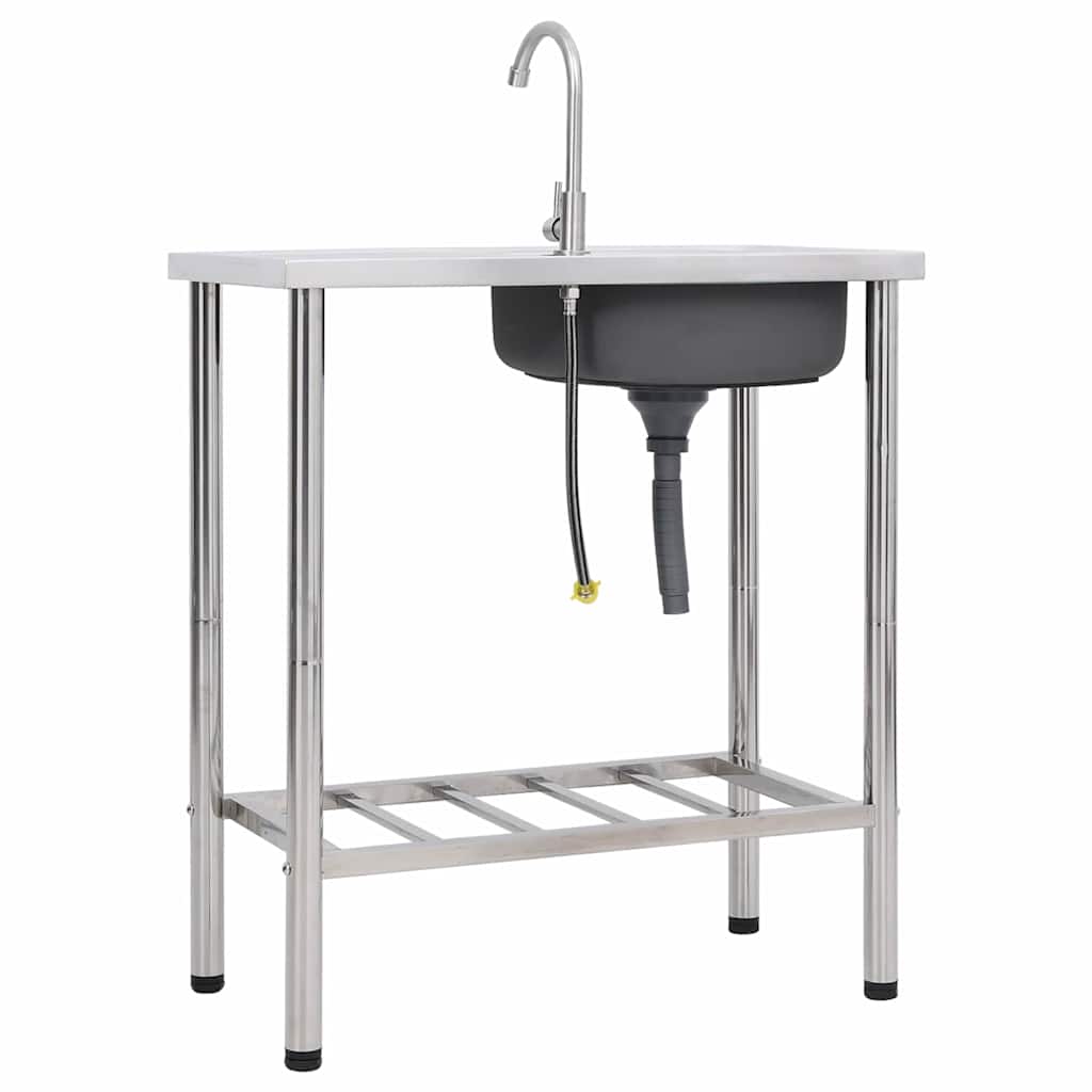 Camping Sink Single Basin with Tap Stainless Steel 75 cm 15 cm 40 cm