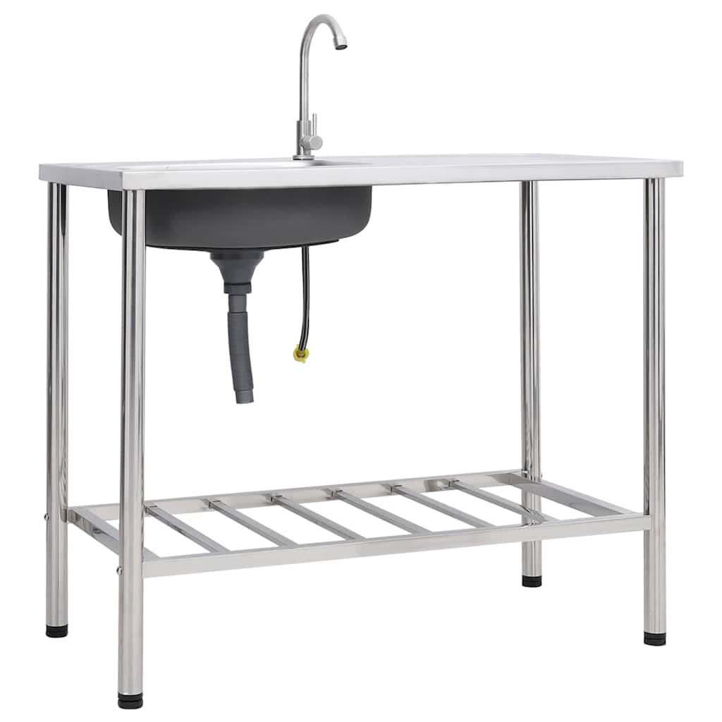 Camping Sink Single Basin with Tap Stainless Steel 100 cm 15 cm 50 cm