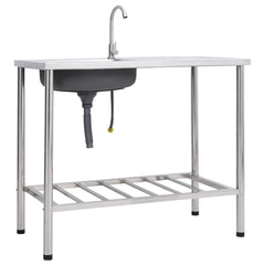 Camping Sink Single Basin with Tap Stainless Steel 100 cm 15 cm 50 cm
