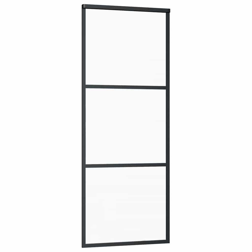 Sliding Door with Hardware Set ESG Glass&Aluminium 76x205 cm 183 cm Sliding Rail 76 cm 2 horizontal bars