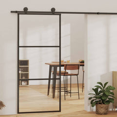 Sliding Door with Hardware Set ESG Glass&Aluminium 76x205 cm 183 cm Sliding Rail 90 cm 2 horizontal bars