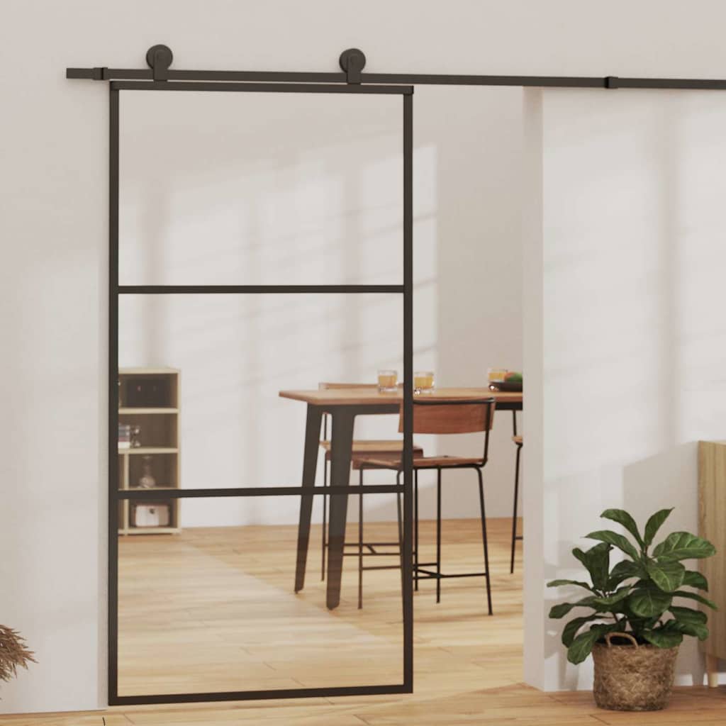 Sliding Door with Hardware Set ESG Glass&Aluminium 76x205 cm 183 cm Sliding Rail 102 cm 2 horizontal bars