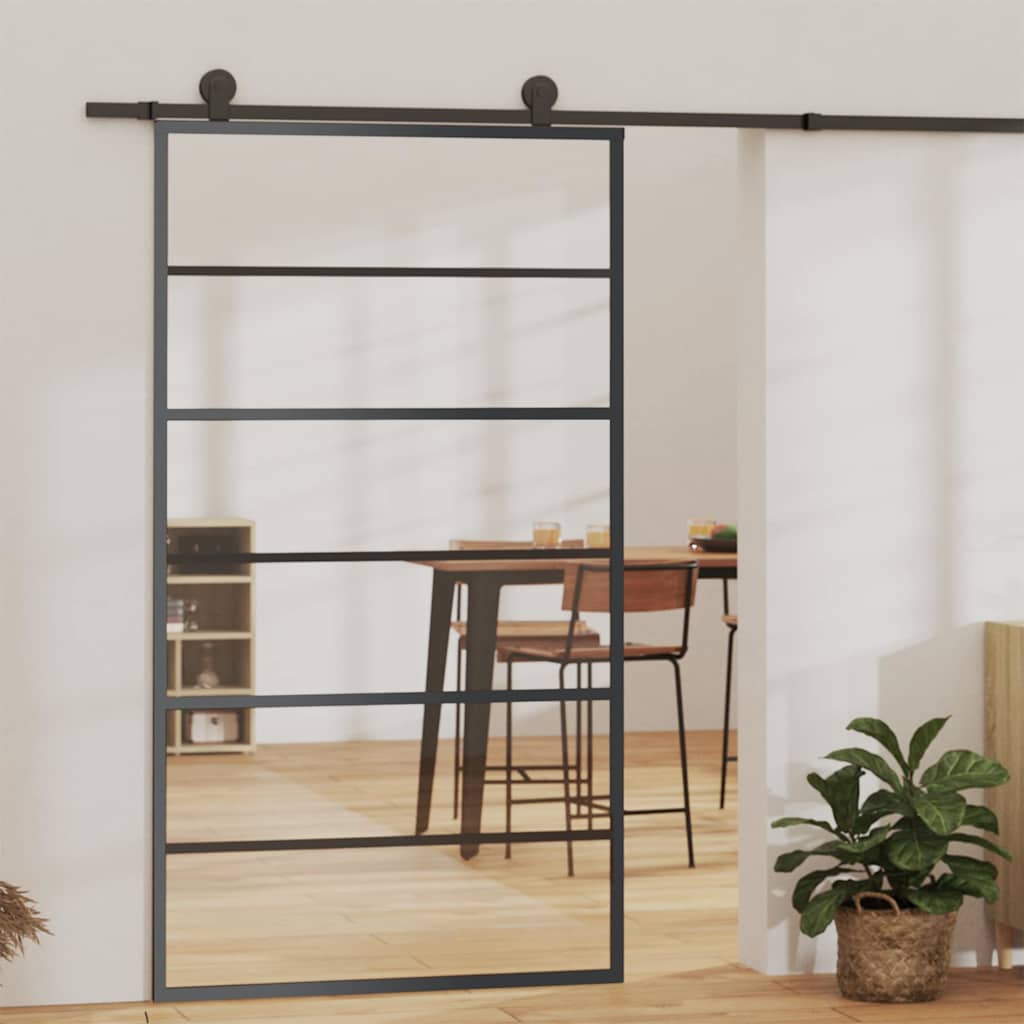 Sliding Door with Hardware Set ESG Glass&Aluminium 76x205 cm 183 cm Sliding Rail 102 cm 5 horizontal bars