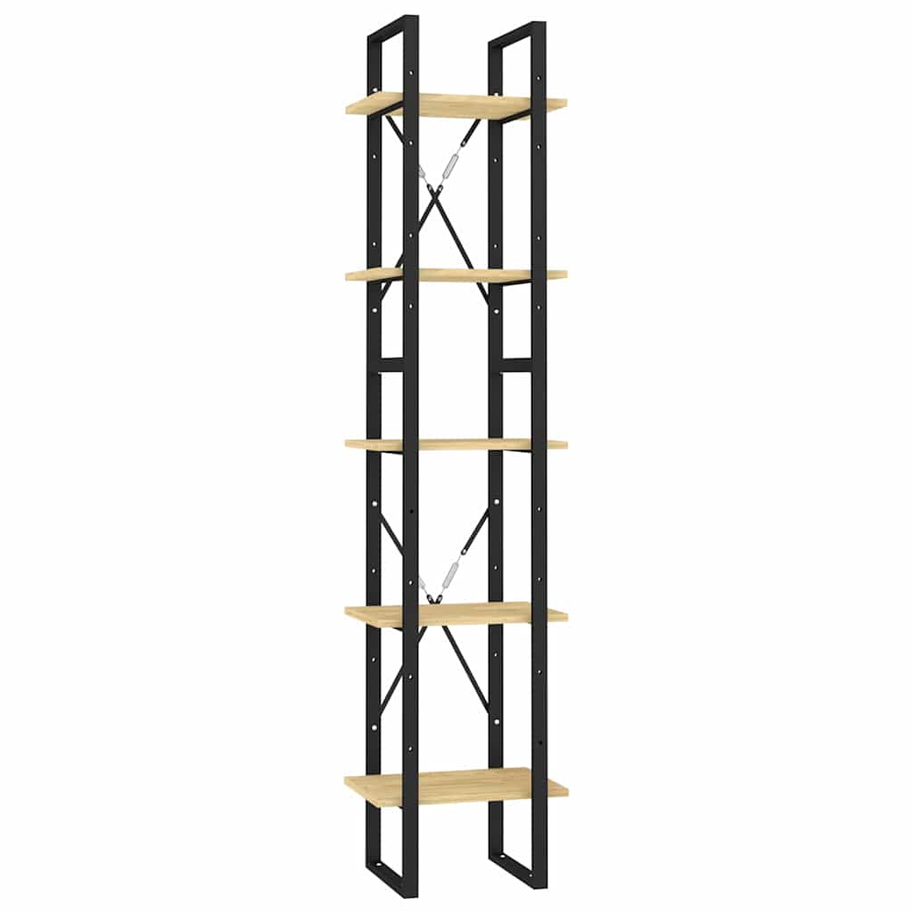 vidaXL Book Cabinet | Natural wood and black | Pinewood and metal | Medium 2