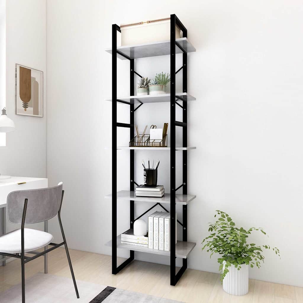 5-Tier Book Cabinet 60x30x175 cm Engineered Wood Concrete grey
