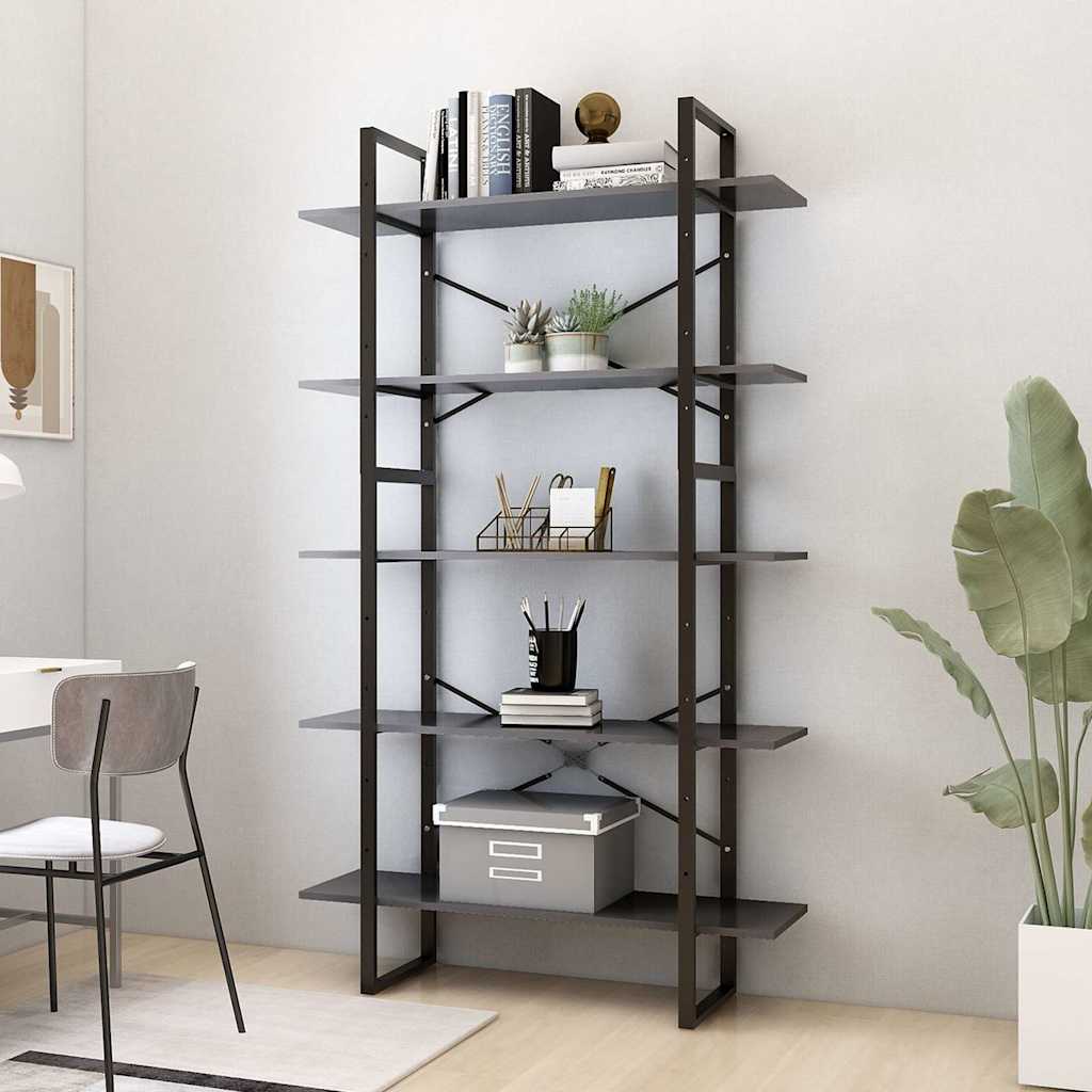 vidaXL Book Cabinet | Grey | Engineered wood and metal | Large | Book Cabinet 1