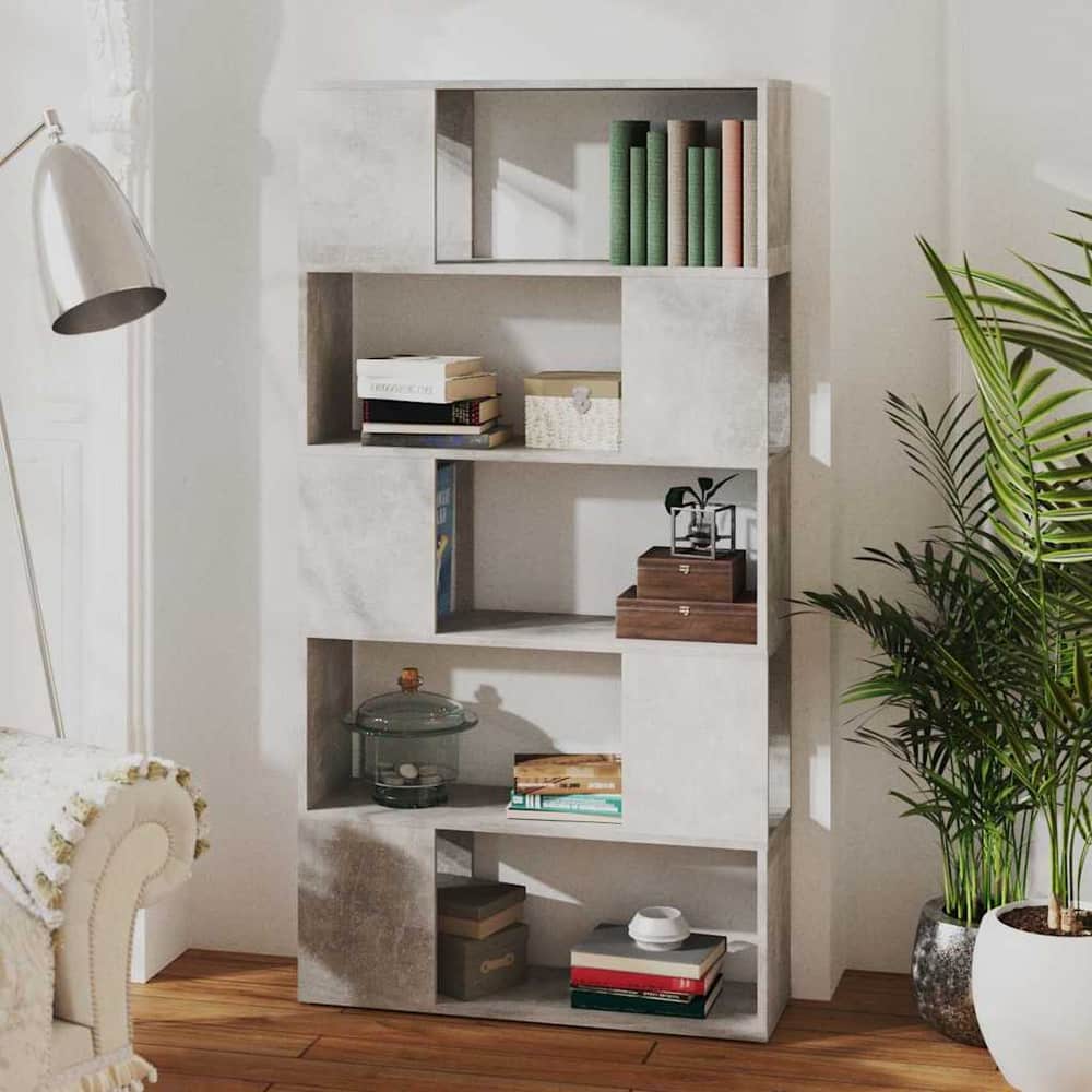 Book Cabinet Room Divider 80x24x155 cm Engineered Wood Concrete grey