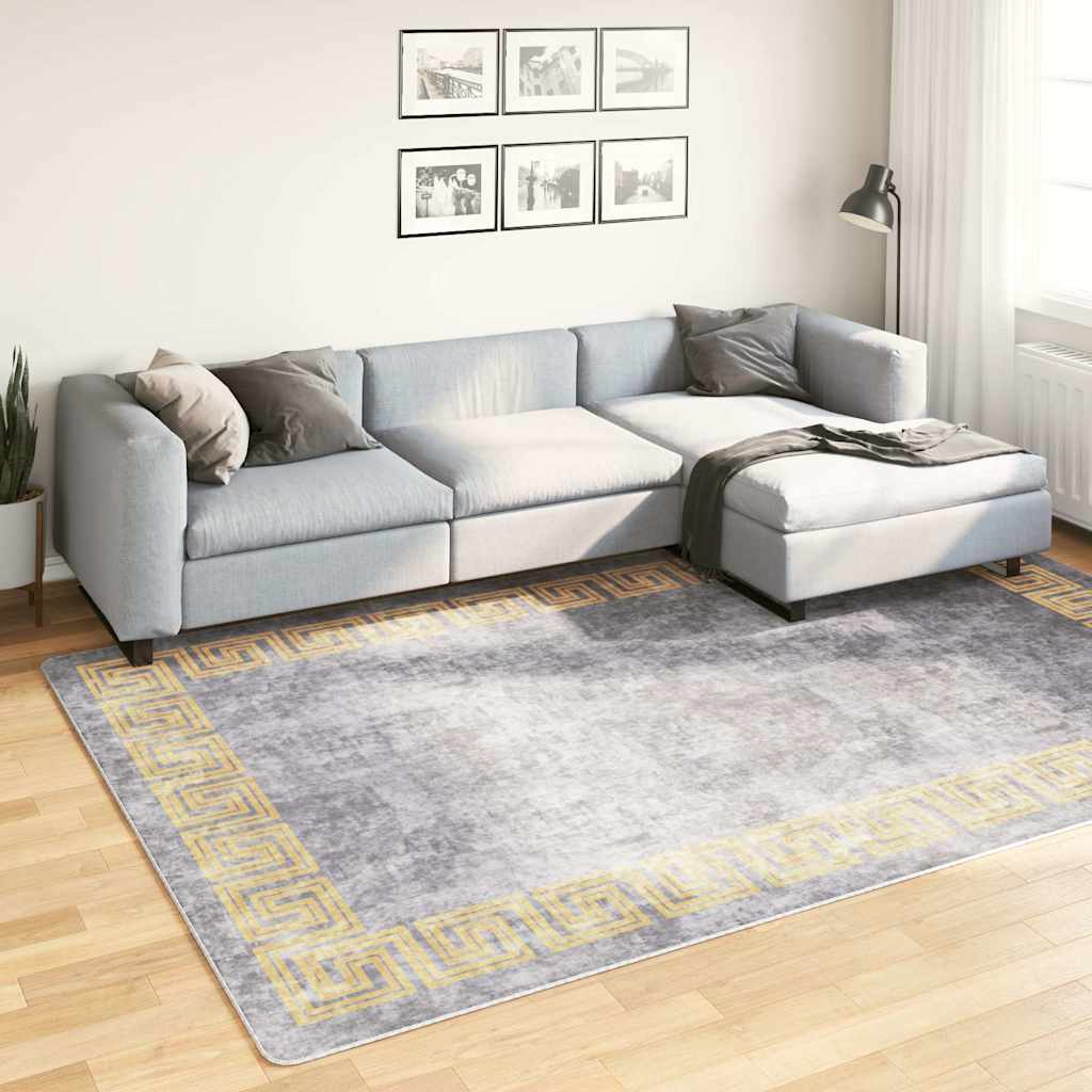 vidaXL Rug Runner MARSA Polyester and PVC Grey and Gold
