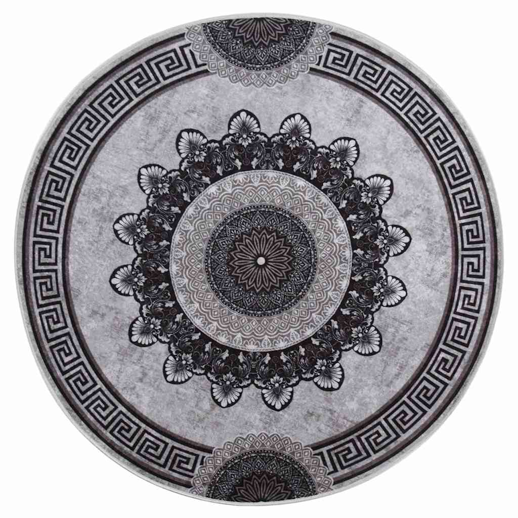 vidaXL Rug Washable φ120 cm Black and Grey Anti Slip 2