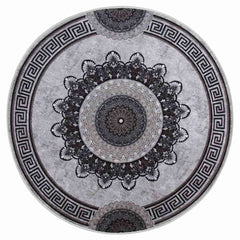 vidaXL Rug Washable φ120 cm Black and Grey Anti Slip 2