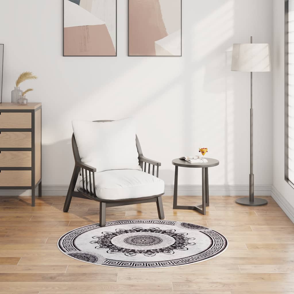 vidaXL Rug Washable φ120 cm Black and Grey Anti Slip 1