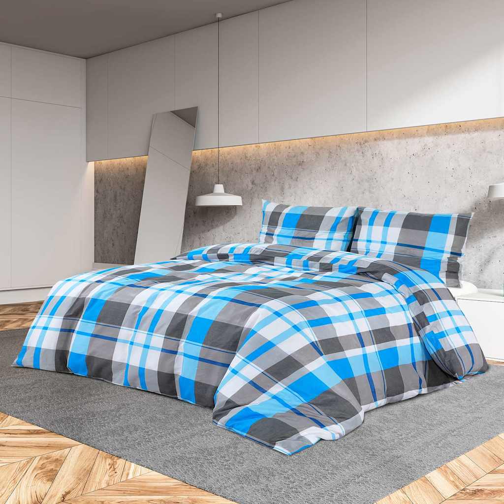 vidaXL Duvet Cover Set Blue and Grey 260x220 cm Cotton 1