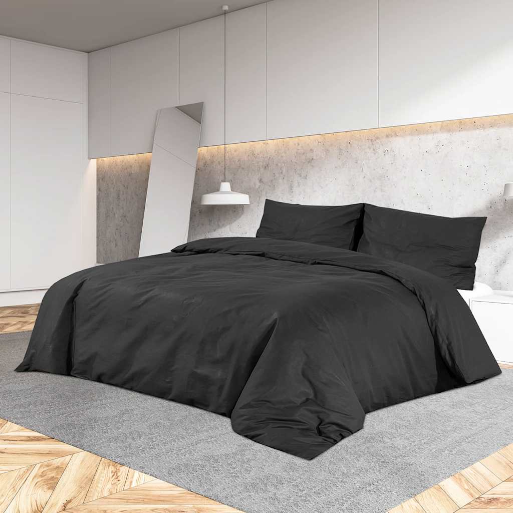 vidaXL Duvet Cover Set Black 140x200 cm Cotton 1