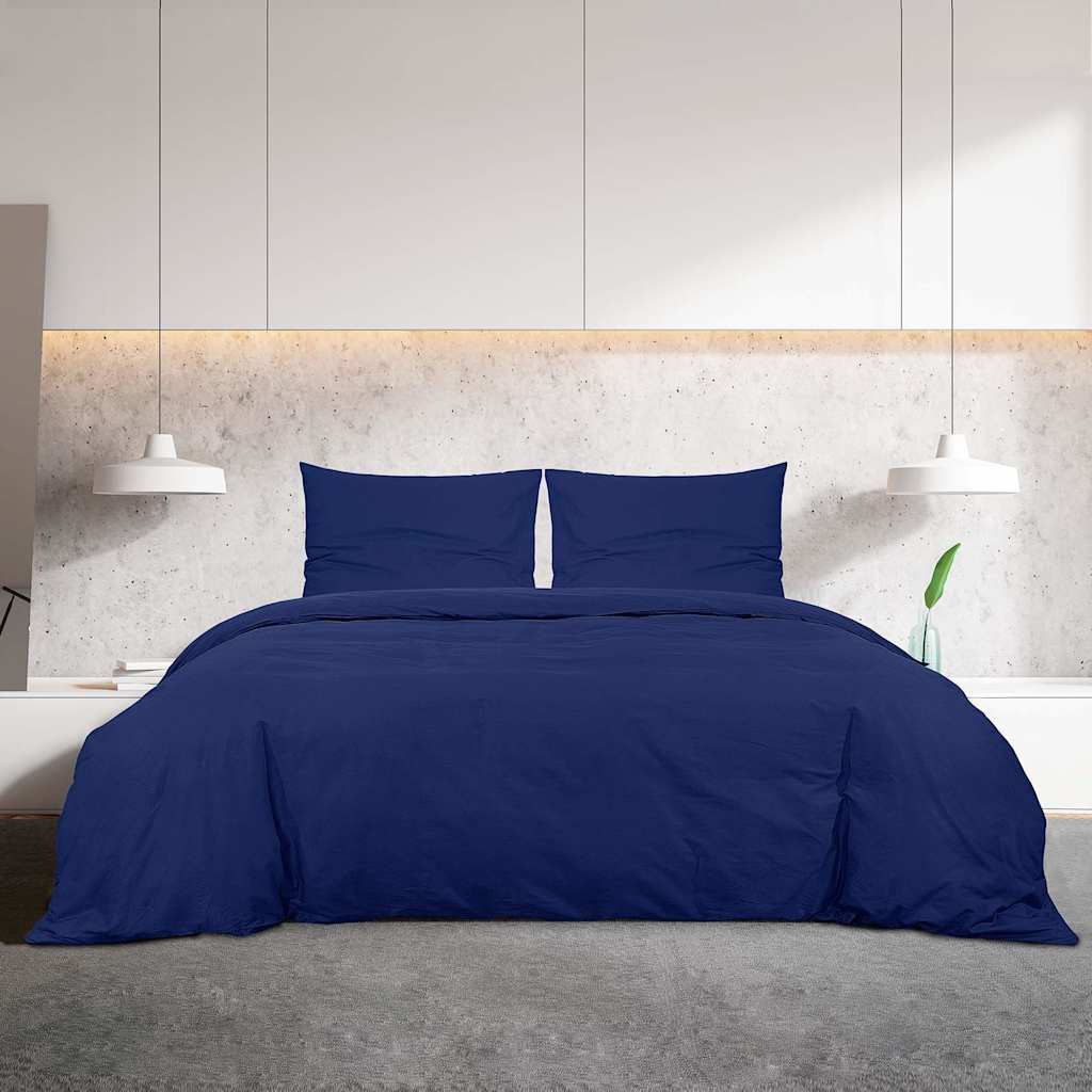 vidaXL Duvet Cover Set Navy Blue 200x200 cm Cotton 3