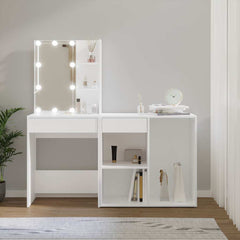 LED Dressing Table with Cabinet Engineered Wood in White