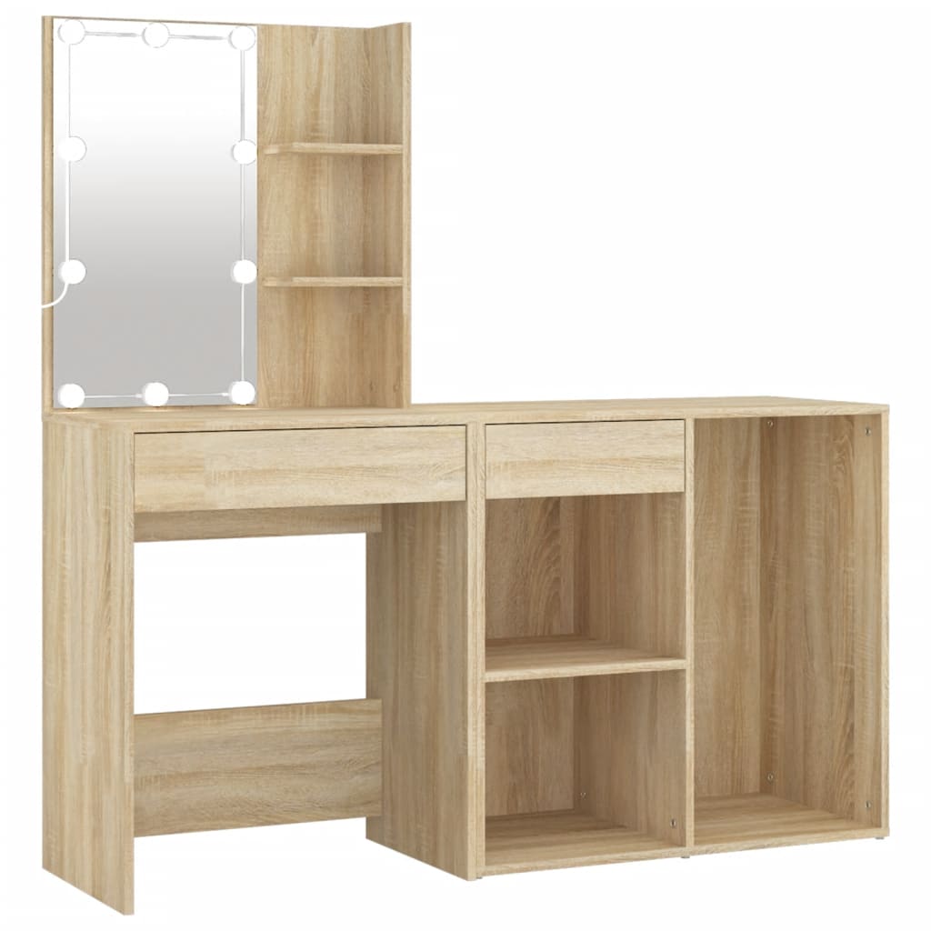vidaXL LED Dressing Table with Cabinet Sonoma Oak Engineered Wood 2