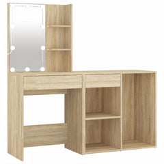 vidaXL LED Dressing Table with Cabinet Sonoma Oak Engineered Wood 2