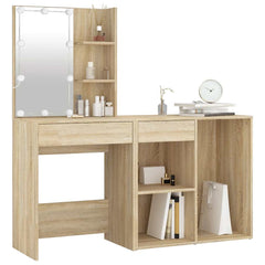 vidaXL LED Dressing Table with Cabinet Sonoma Oak Engineered Wood 3