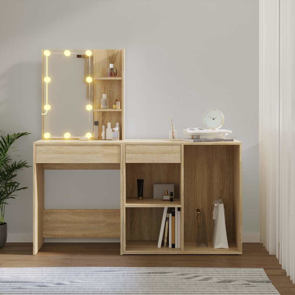 LED Dressing Table with Cabinet Engineered Wood Sonoma oak