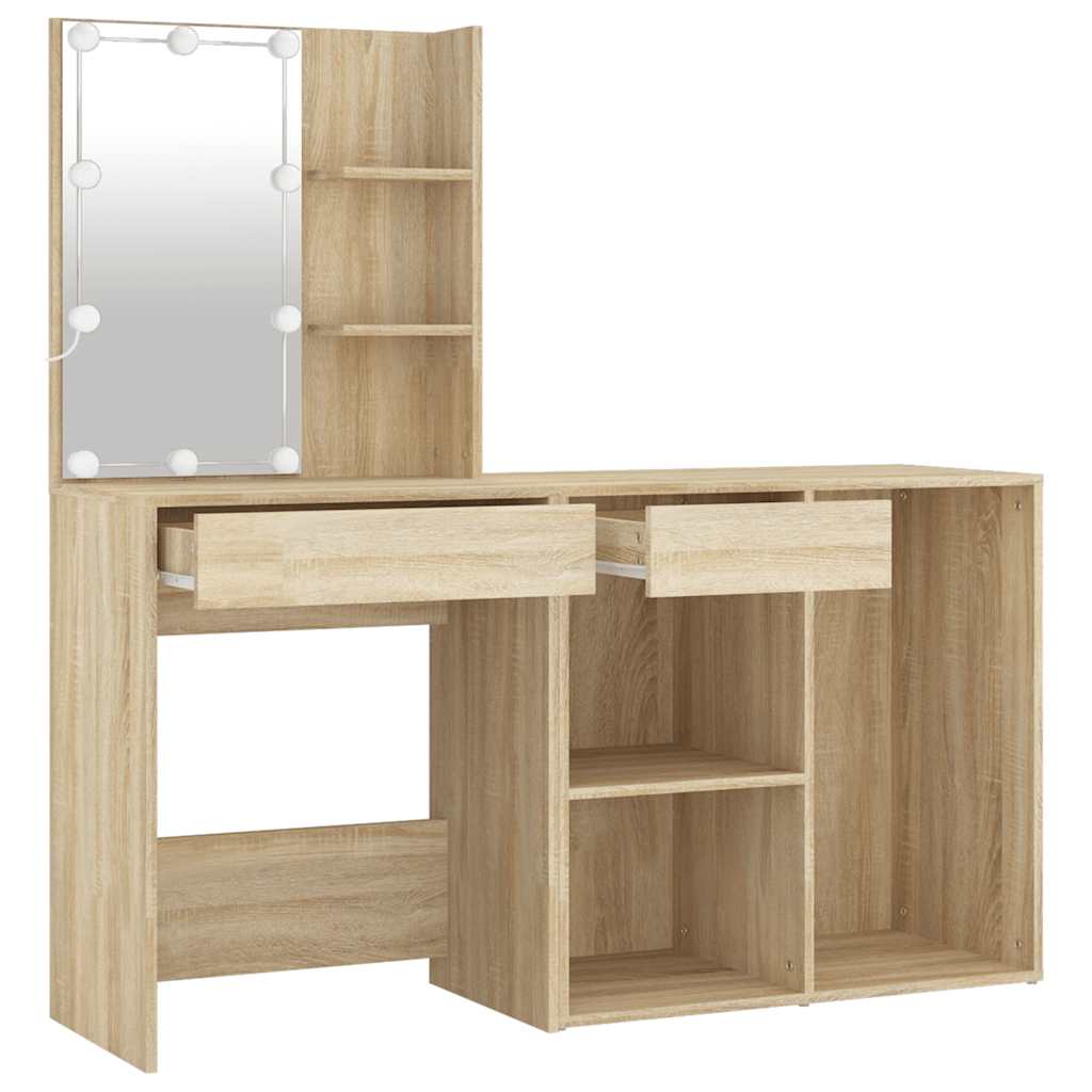 vidaXL LED Dressing Table with Cabinet Sonoma Oak Engineered Wood 6