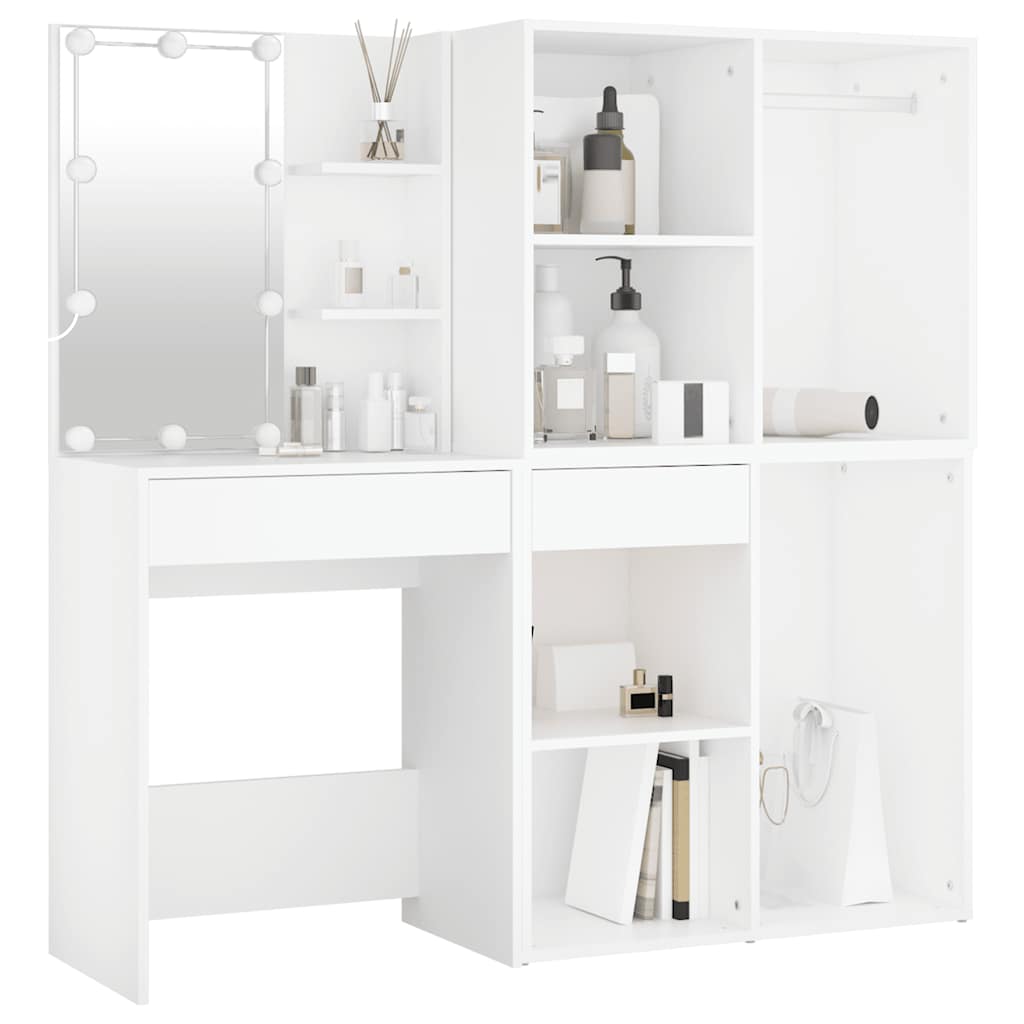 vidaXL LED Dressing Table with 2 Cabinets White Engineered Wood 3
