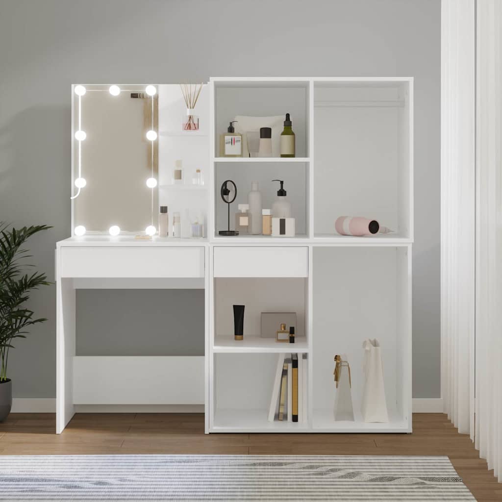 vidaXL LED Dressing Table with 2 Cabinets White Engineered Wood 1
