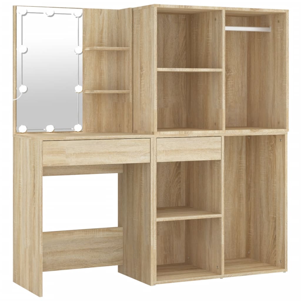 vidaXL LED Dressing Table with 2 Cabinets Sonoma Oak Engineered Wood 2