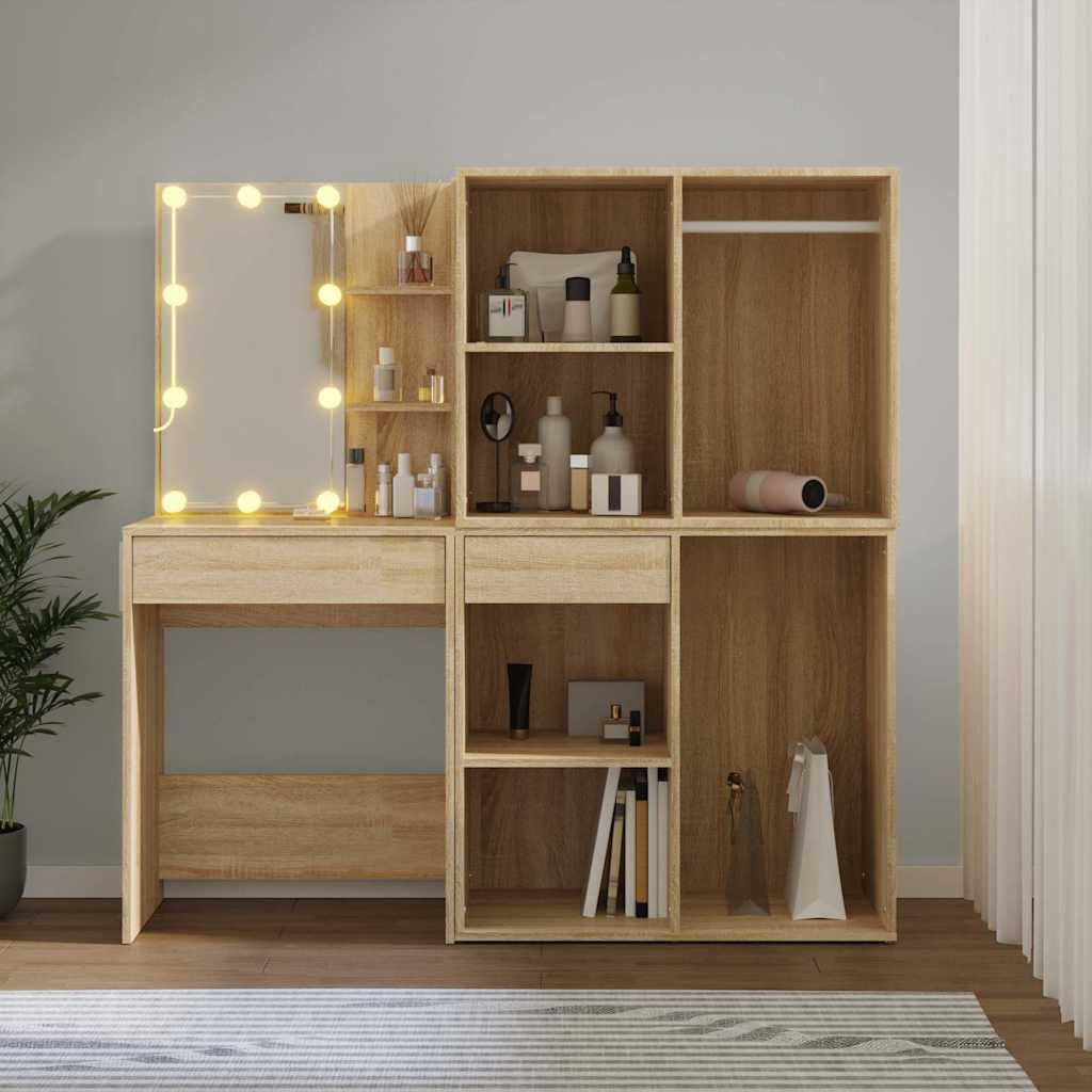 LED Dressing Table with Cabinets Engineered Wood Sonoma oak
