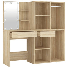 vidaXL LED Dressing Table with 2 Cabinets Sonoma Oak Engineered Wood 6